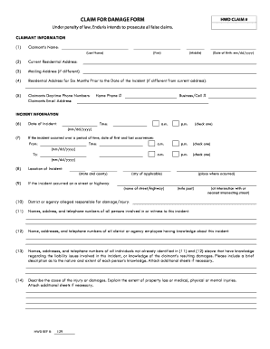 Claim for Damage Form