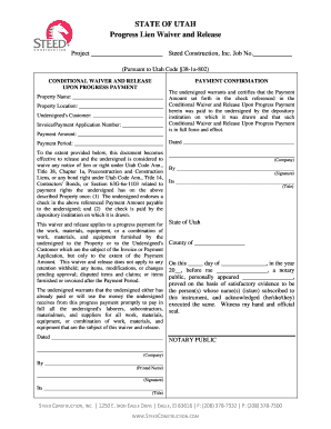 Utah Progress Lien Waiver and Release