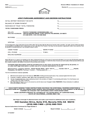 California Joint Purchase Agreement and Escrow Instructions