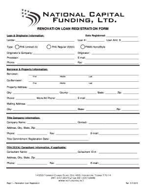 HomeStyle Renovation Loan Registration Form