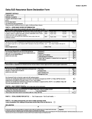 Dairy BJD Assurance Score Declaration Form