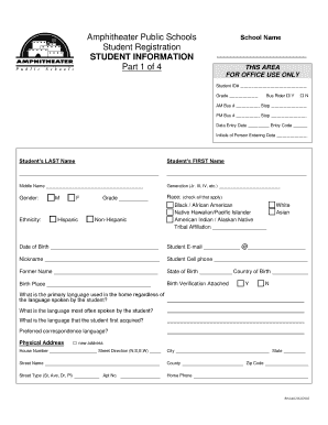 Amphitheater Public Schools Student Registration Form