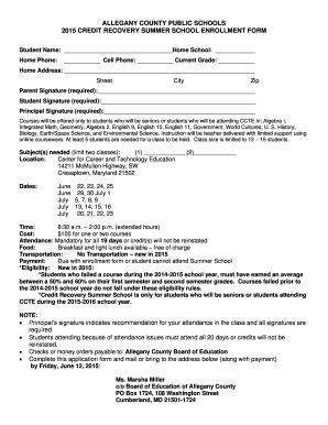 Fillable Online ALLEGANY COUNTY PUBLIC SCHOOLS 2015 CREDIT RECOVERY