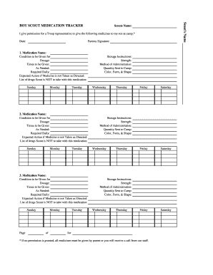 Boy Scout Medication Tracker Form