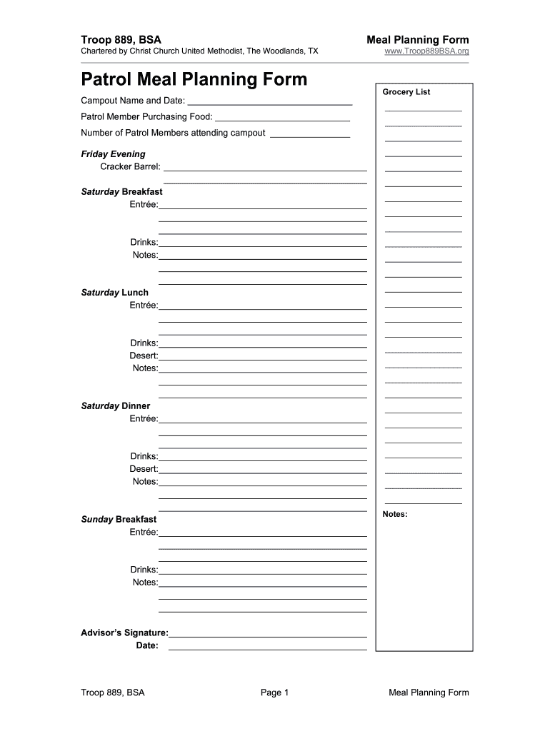 Boy scout meal planning form: Fill out & sign online | DocHub