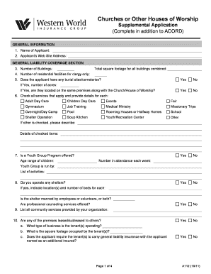 Church Insurance Supplemental Application