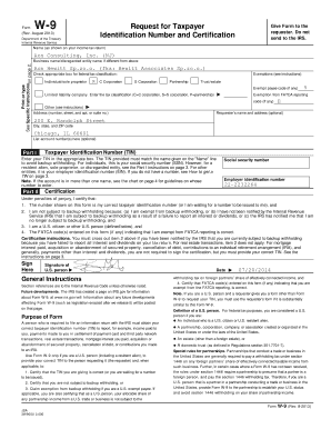 IRS Form W-9 Request for Taxpayer Identification Number and Certification