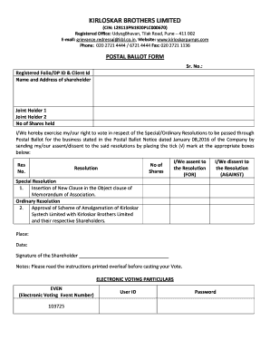 Kirloskar Brothers Limited Postal Ballot Form
