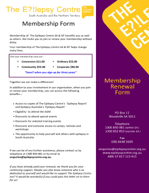 The Epilepsy Centre SA & NT Membership Form
