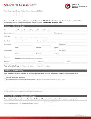 Standard Assessment Form for Chartered Accountants Program