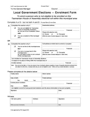 Tasmanian Local Government Enrolment Form