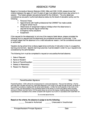Connecticut Student Absence Form