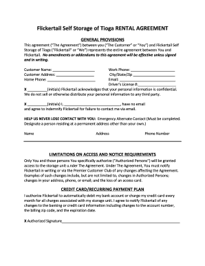 Flickertail Self Storage Rental Agreement