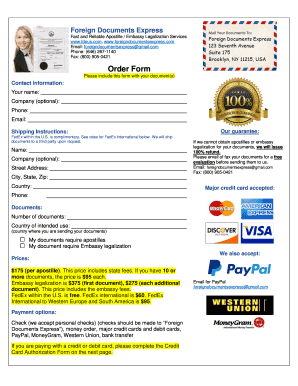 Apostille and Embassy Legalization Order Form