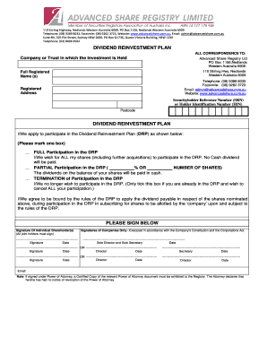 Dividend Reinvestment Plan Application