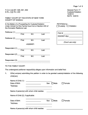 New York Custody Visitation Petition Form