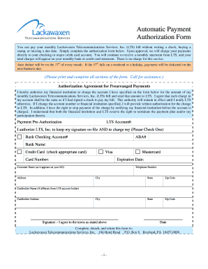 Automatic Payment Authorization Form
