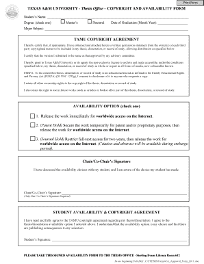 Texas A&M University Thesis Copyright and Availability Form