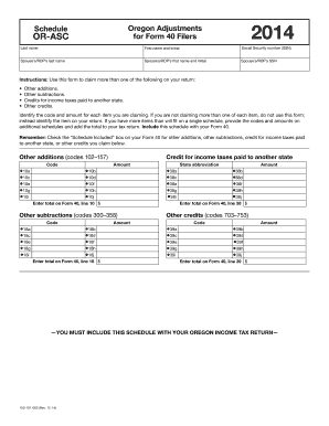 Oregon Schedule OR-ASC for Form 40 Filers