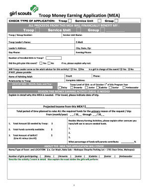 Girl Scout Troop Money Earning Activity Application