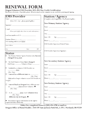 Oregon Volunteer EMS Provider Tax Credit Certification