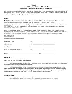 Checklist for Technicians Entering Extended Military Active Duty