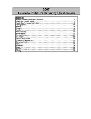 Colorado Child Health Survey Questionnaire