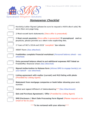 US Homeowner Short Sale Checklist