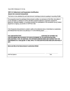 Debarment and Suspension Certification Form CER 2.3