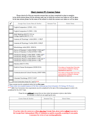 Georgia State Nursing Prerequisite Form