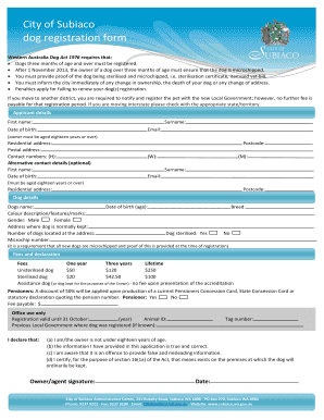 City of Subiaco Dog Registration Form