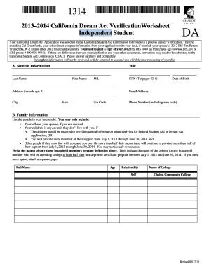 California Dream Act Verification Worksheet