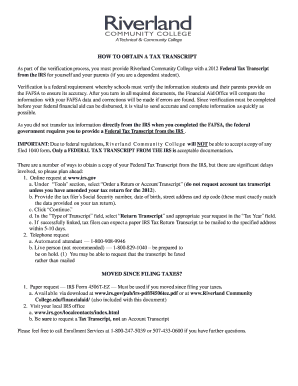 IRS Tax Transcript Request for FAFSA Verification
