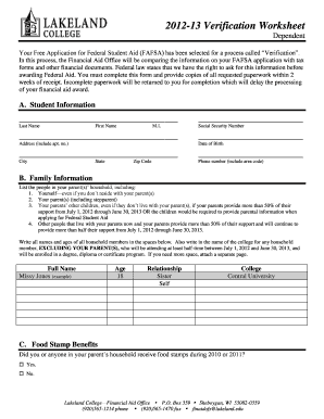 2012-13 Verification Worksheet