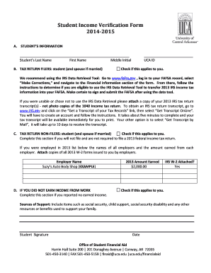 Student Income Verification Form