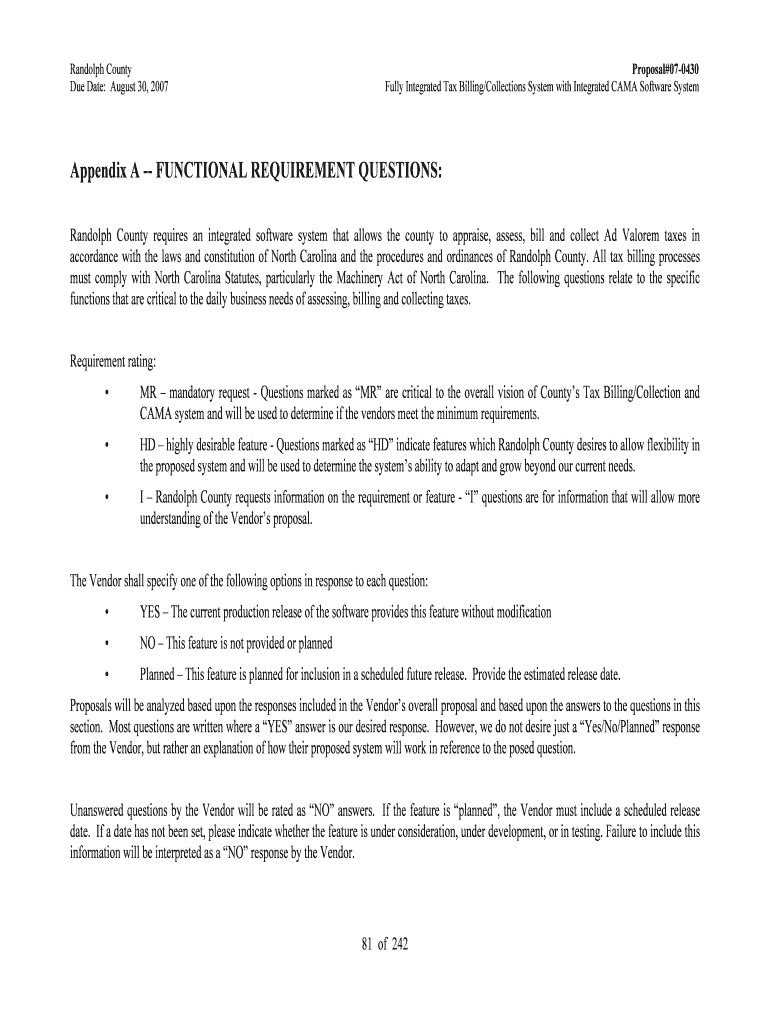 Fillable Online co randolph nc RANDOLPH CO RFP TAX SYSTEM 070430.doc