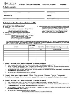 2013-2014 Verification Worksheet
