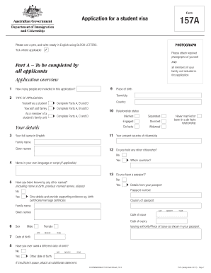 Australian Student Visa Application Form 157A