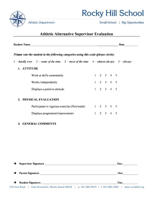 Athletic Alternative Supervisor Evaluation Form