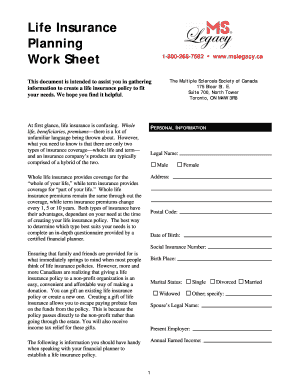 Life Insurance Planning Worksheet