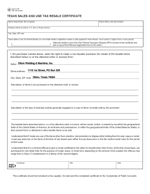 Texas Sales and Use Tax Resale Certificate