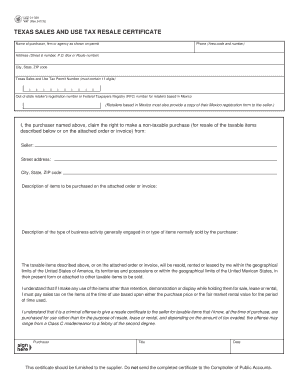 Texas Sales and Use Tax Resale Certificate