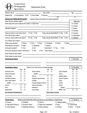 Patient Admissions Form