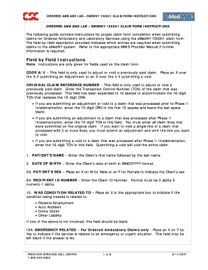 Ordered Ambulatory and Laboratory Claim Form Instructions