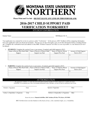 2016-2017 Child Support Verification Worksheet