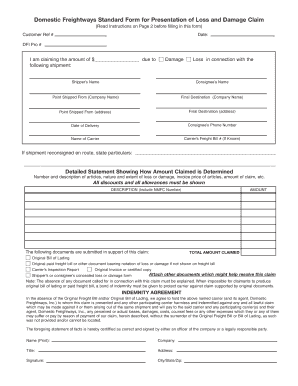 Domestic Freightways Loss and Damage Claim Form