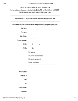 Lee County Special Needs Program Application