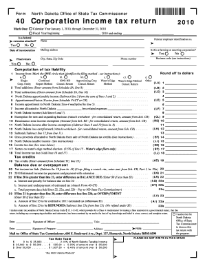 North Dakota Corporation Income Tax Return 2010
