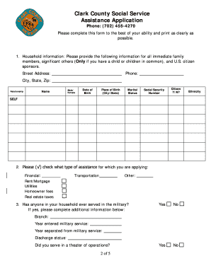 Clark County Social Service Assistance Application