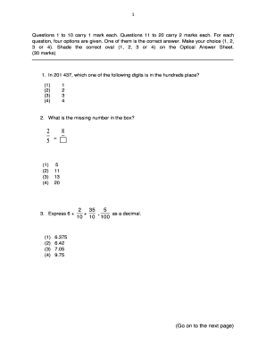 Math Test Answer Sheet